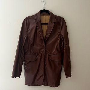 Brown Faux Leather Blazer